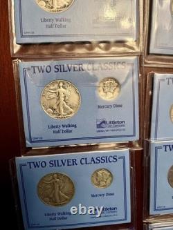 Lot of 10Littleton Two Silver Classics Set Walking Liberty & Half Mercury Dime