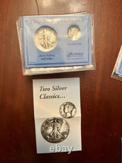 Lot of 10Littleton Two Silver Classics Set Walking Liberty & Half Mercury Dime