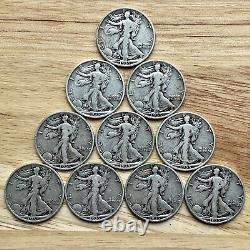 Lot of 10 1935 Walking Liberty Silver Half Dollars All Three Mints