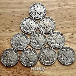 Lot of 10 1944 Walking Liberty Silver Half Dollars All Three Mints