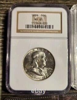 Lot of 10 Half Dollars (1945 Walking Liberty MS64, 1954 Franklin PR65, PCGS NGC)