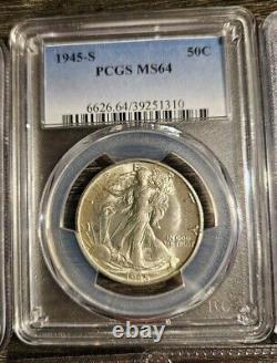 Lot of 10 Half Dollars (1945 Walking Liberty MS64, 1954 Franklin PR65, PCGS NGC)