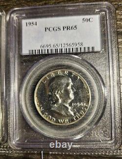 Lot of 10 Half Dollars (1945 Walking Liberty MS64, 1954 Franklin PR65, PCGS NGC)