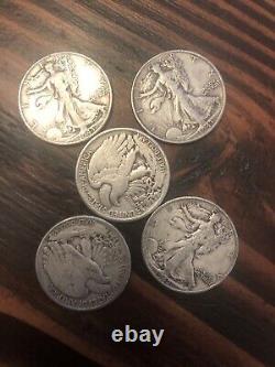 Lot of 10 Walking Liberty Half Dollar 1916-1947 90% Silver