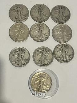 Lot of (10) Walking Liberty Half Dollar 90% Silver Random Years One TONED