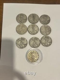 Lot of (10) Walking Liberty Half Dollar 90% Silver Random Years One TONED