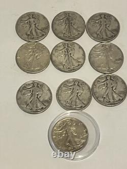 Lot of (10) Walking Liberty Half Dollar 90% Silver Random Years One TONED