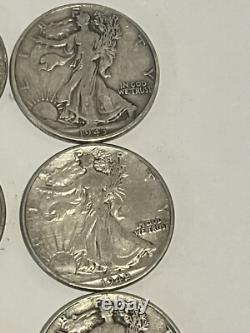 Lot of (10) Walking Liberty Half Dollar 90% Silver Random Years One TONED