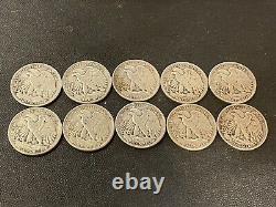 Lot of 10 Walking Liberty Half Dollars- 1940,1941,1942,1943 90% Silver
