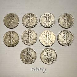 Lot of 10 Walking Liberty Half Dollars 50C 90% Silver Business Strike random