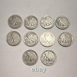 Lot of 10 Walking Liberty Half Dollars 50C 90% Silver Business Strike random