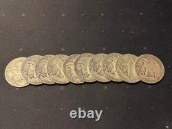 Lot of 10 Walking Liberty Half Dollars 90% Silver US Coins Various Years