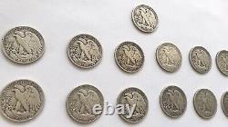 Lot of 13 Liberty Walking Half Dollars, Mixed 1937 -1945 Coins Mints S & D