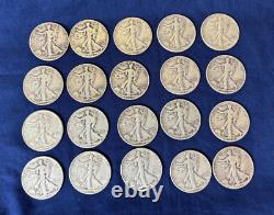 Lot of (20) 90% Silver Walking Liberty Half Dollar