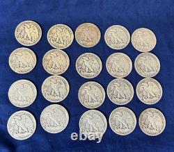 Lot of (20) 90% Silver Walking Liberty Half Dollar