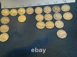 Lot of 20 Liberty Walking Half Dollar coins, 90% Silver Mixed 1937-1946