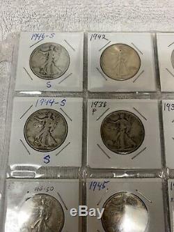 Lot of 20 WALKING LIBERTY SILVER Half Dollars in Dated Coin Holders 1917-1945