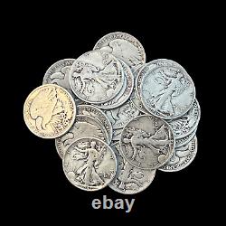 Lot of 20 Walking Liberty Half Dollars 50C Circulated 0227