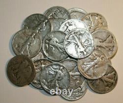 Lot of 20 Walking Liberty Half Dollars 90% Junk Silver $10 Face Value Coins