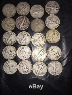 Lot of 20 Walking Liberty Silver Half Dollars 1940s Dates 90% Silver Coins