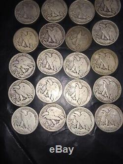 Lot of 20 Walking Liberty Silver Half Dollars 1940s Dates 90% Silver Coins