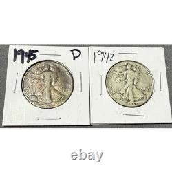 Lot of 2 Walking Liberty Half Dollars 1942 1945 90% Silver US Coins S 061
