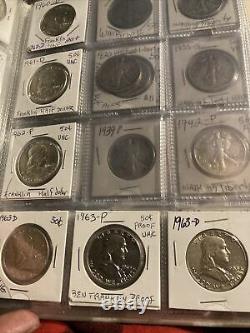 Lot of(37)coins. (20) Ben Franklin Half Dollars 90% Silver/ (17) Walking Liberty