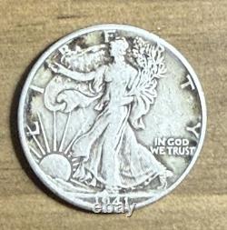 Lot of 4 Walking Liberty Half Dollars 90% Silver Coins 1936 1941 1942 Circulat