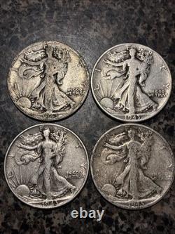 Lot of (4) Walking Liberty's Half dollars random dates free shipping