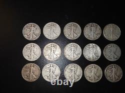 Lot of 5 1918-1945 Walking Liberty Half Dollar 90% Silver