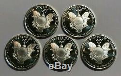 Lot of 5 1 oz. 999 Fine Silver Sunshine Mint Walking Liberty Rounds in Flips