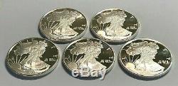 Lot of 5 1 oz. 999 Fine Silver Sunshine Mint Walking Liberty Rounds in Flips