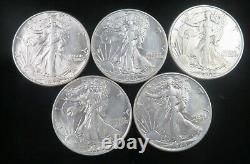 Lot of 5 AU Walking Liberty Half Dollars. 4-43P, 1-44P? Lot#452