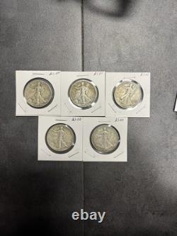 Lot of 5 Walking Liberty Half Dollar 90% Silver