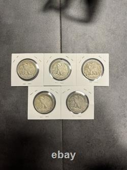 Lot of 5 Walking Liberty Half Dollar 90% Silver