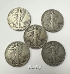 Lot of 5 Walking Liberty Half Dollar 90% Silver Random Years