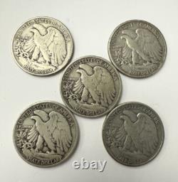 Lot of 5 Walking Liberty Half Dollar 90% Silver Random Years