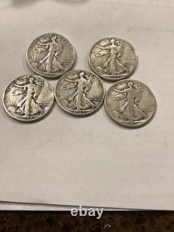 Lot of 5 Walking Liberty Half Dollars 90% Silver 2 D Mint
