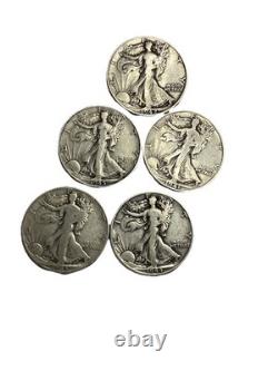 Lot of 5 Walking Liberty Half Dollars 90% Silver 2 D Mint