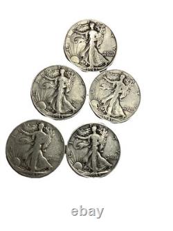 Lot of 5 Walking Liberty Half Dollars 90% Silver 2 D Mint