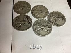 Lot of 5 Walking Liberty Half Dollars 90% Silver 2 D Mint