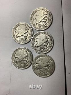 Lot of 5 Walking Liberty Half Dollars 90% Silver 2 D Mint