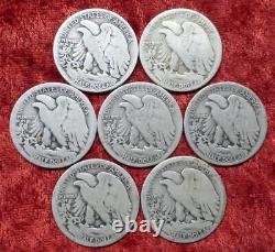 Lot of 7 1918 S Liberty Walking Silver Half Dollars, 7 Silver 50-Cent Coins