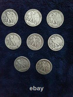 Lot of 8 1935-1945 90% Silver Walking Liberty Half-Dollar Coins Rare Uncertified