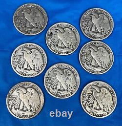 Lot of 8 United States Walking Liberty Silver Half Dollars 1936 1946