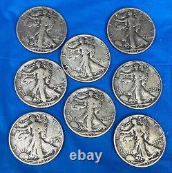 Lot of 8 United States Walking Liberty Silver Half Dollars 1936 1946