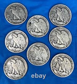 Lot of 8 United States Walking Liberty Silver Half Dollars 1936 1946