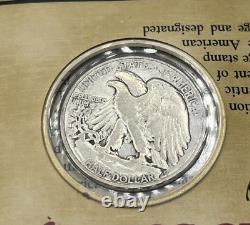 Lot of 9 90% Silver Walking Liberty Half Dollar Coins (1935-1946) withStamps