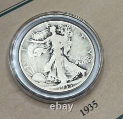 Lot of 9 90% Silver Walking Liberty Half Dollar Coins (1935-1946) withStamps