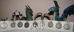 Lot of 9 SILVER 1940's Walking Liberty Half Dollars No Mint Mark 90% SILVER
